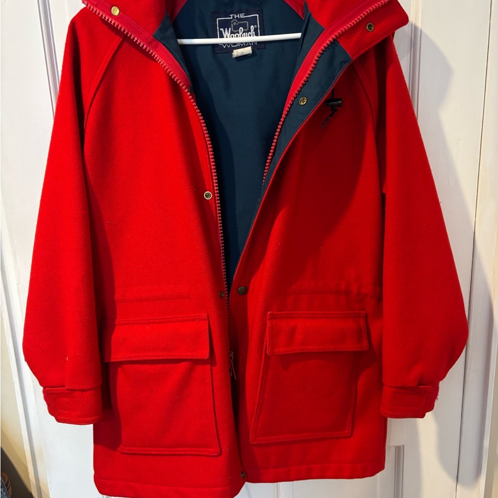 Vintage Woolrich Red Wool coat with detachable Hood